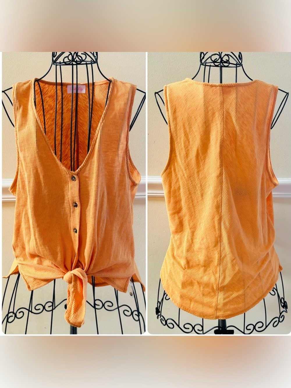 Pink Lily Orange Tie Front Tank Top